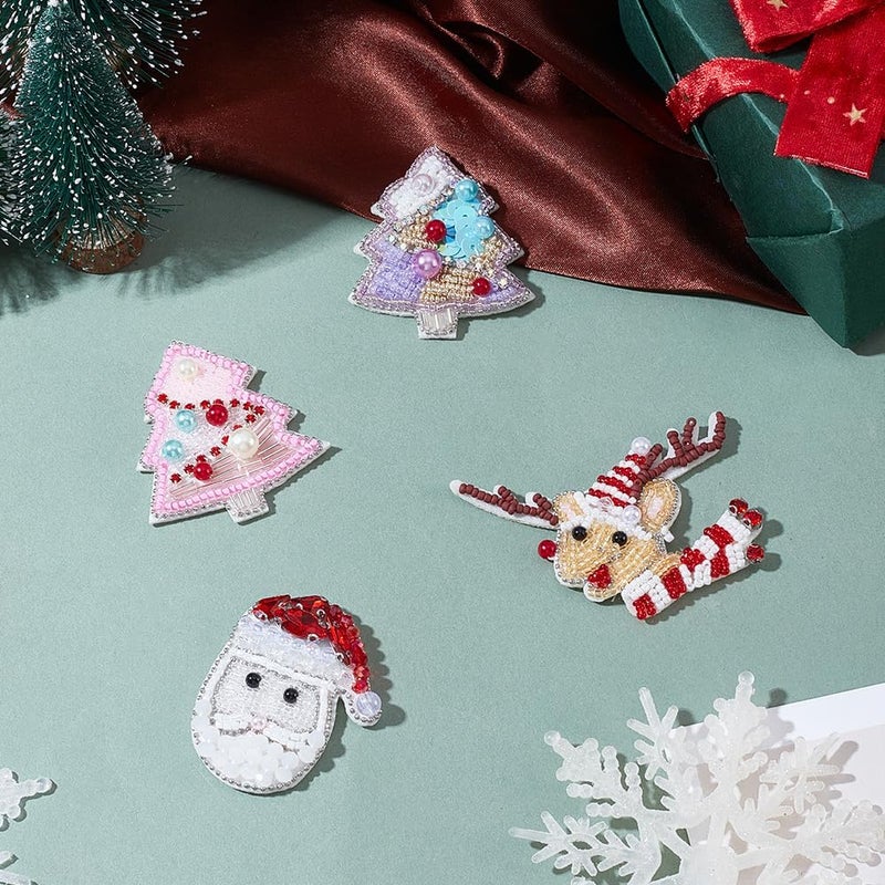 BEUNITONE 4pcs Beaded Christmas Applique Patches for DIY Accessories Decorative Sew On Christmas Reindeer Santa Claus Patches for Garments Handbags Crafts DIY DIY Clothing Repair Decoration - Image 5